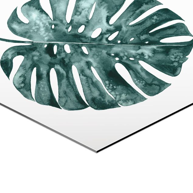 Obraz heksagonalny z Alu-Dibond - Smaragd Green Monstera Deliciosa