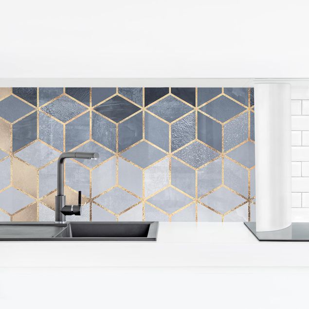 Panele szklane do kuchni Niebiesko-biała złota geometria