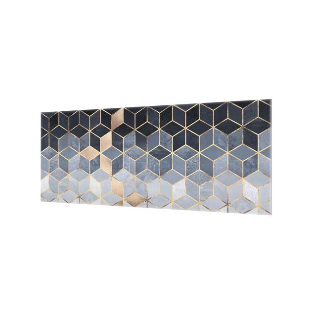 Panel szklany do kuchni - Niebiesko-biała złota geometria