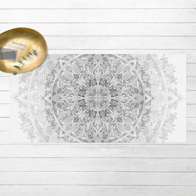 dywany zewnętrzne tarasowe Mandala akwarelowy wzór ornamentu czarno-biały