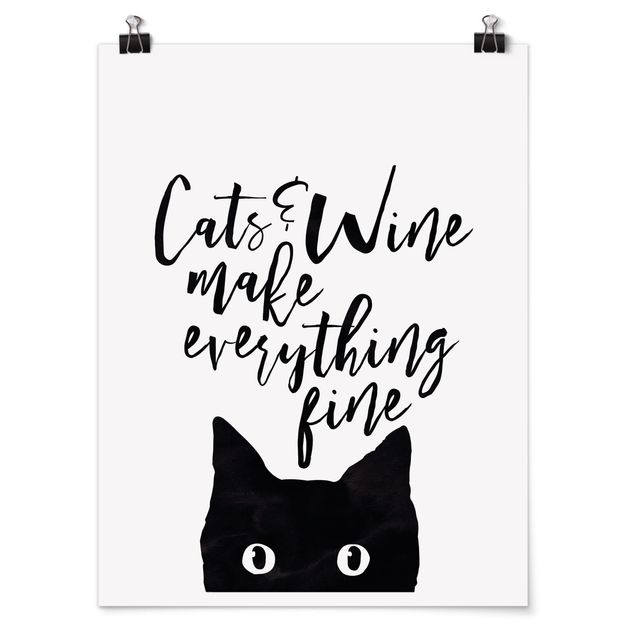 Obraz z kotem Koty i wino sprawiają, że wszystko jest w porządku
