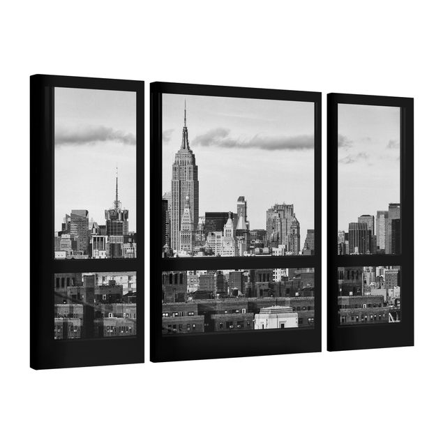Obrazy Nowy Jork Okna z widokiem na panoramę Nowego Jorku czarno-białe