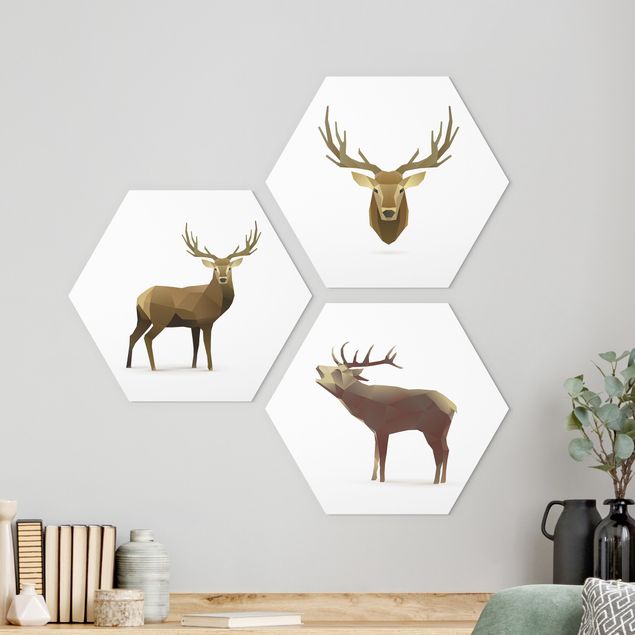 Obraz heksagonalny z Forex 3-częściowy - Kolekcja jeleni polskich