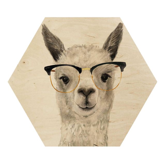Obraz heksagonalny z drewna - Hippy Llama w okularach I