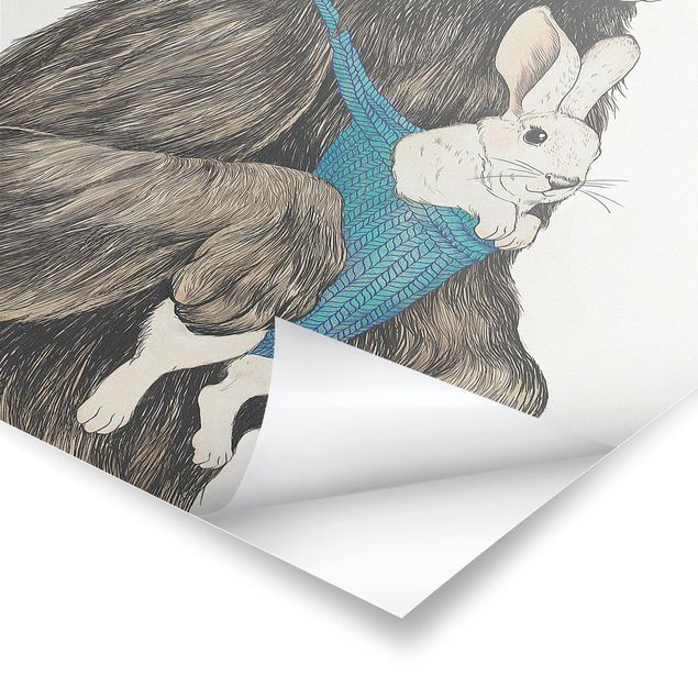 Plakat o zwierzętach Ilustracja Miś i króliczek - dziecko