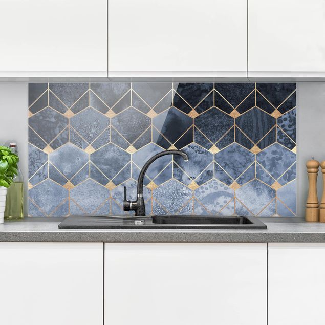 Dekoracja do kuchni Błękitna geometria Złoto Art Deco