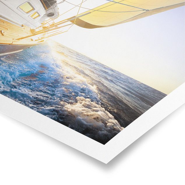 Obrazy krajobraz Żaglówka na błękitnym morzu w promieniach słońca