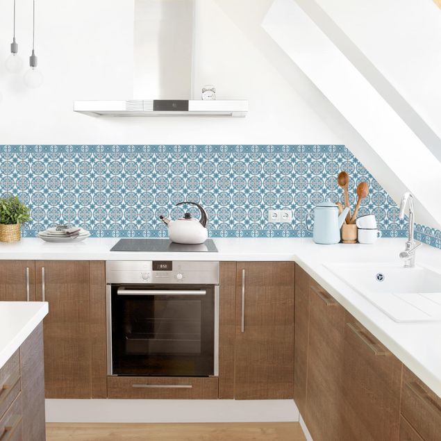 Panel szklany do kuchni Płytka geometryczna Mix kółek Niebieski Szary