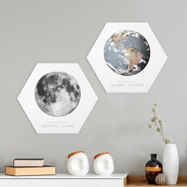 Obraz heksagonalny z Forex 2-częściowy - Księżyc i Ziemia