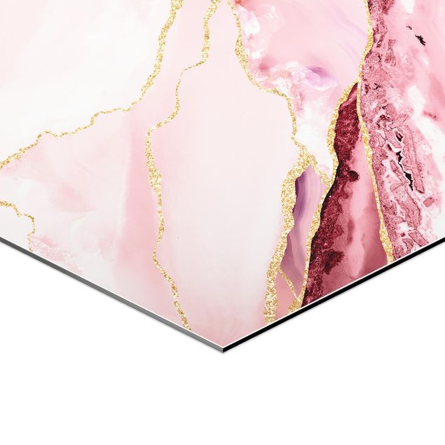 Artystyczne obrazy Abstrakcyjne góry różowe ze złotymi liniami