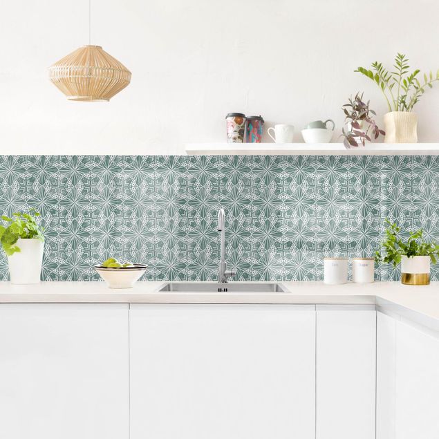 Panel szklany do kuchni Wzór w stylu vintage Płytki geometryczne