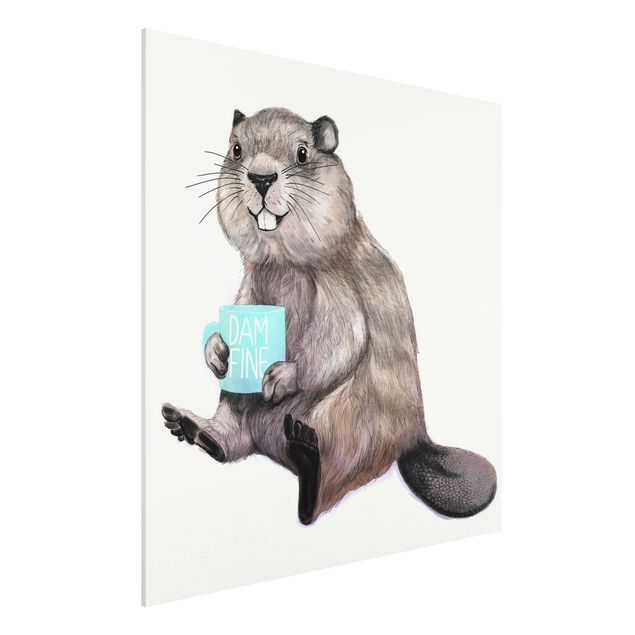 Obrazy do salonu nowoczesne Ilustracja przedstawiająca bobra z filiżanką kawy