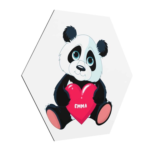 Obraz heksagonalny z Alu-Dibond - Panda z sercem