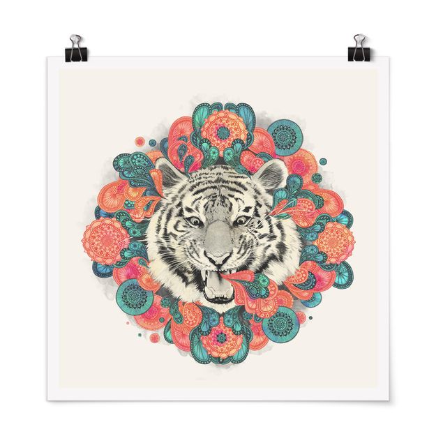 Obrazy ze zwierzętami Ilustracja tygrysa Rysunek mandala paisley