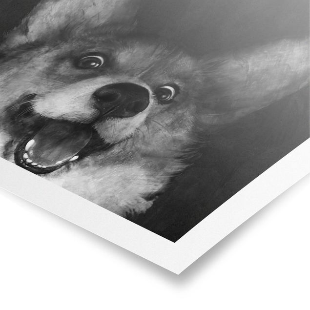 Pies obraz Ilustracja pies Corgi malarstwo czarno-biały