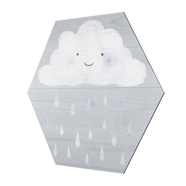 Sześciokątny obraz Chmura z kroplami srebrnego deszczu