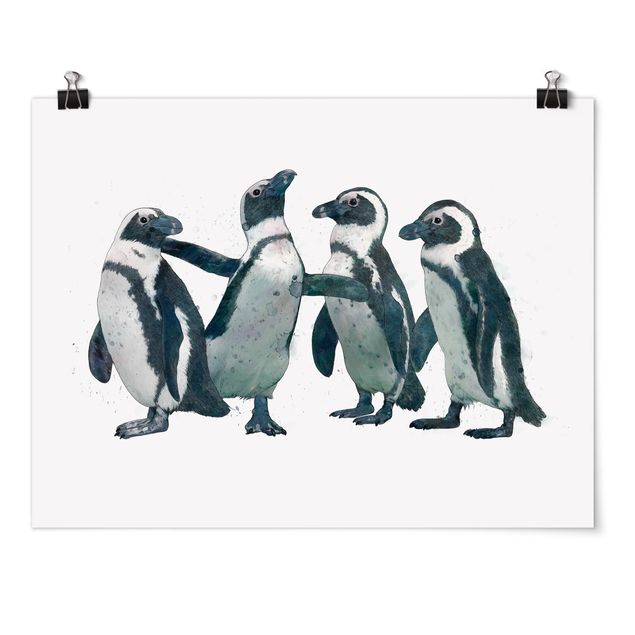 Obrazy ze zwierzętami Ilustracja pingwinów czarno-biały Akwarela