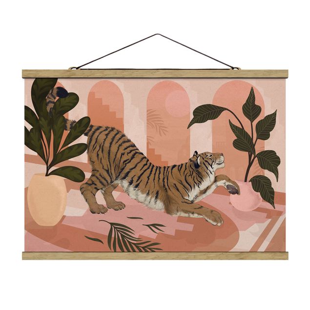 Zwierzęta obrazy Ilustracja tygrysa w pastelowym różowym malarstwie