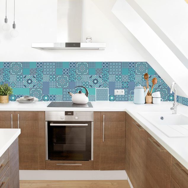 Panele szklane do kuchni Marokańskie płytki mozaikowe turkusowo-niebieskie