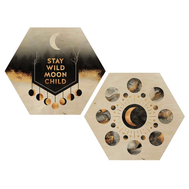 Obraz heksagonalny z drewna 2-częściowy - Stay Wild Moon Child Moon Paws