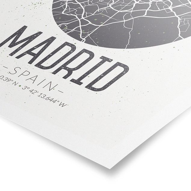Obrazki czarno białe Mapa miasta Madryt - Retro