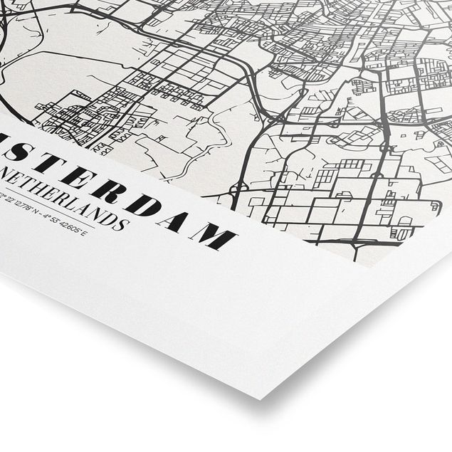 Obrazki czarno białe Mapa miasta Amsterdam - Klasyczna