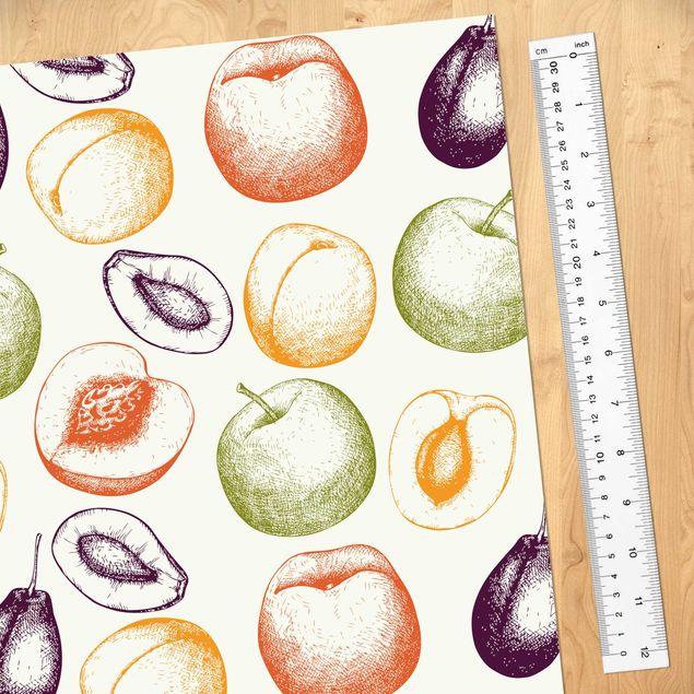 Folia samoprzylepna - Ręcznie rysowany wzór kuchni z owocami