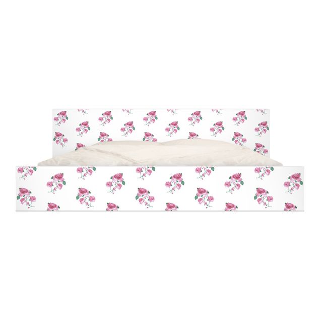 Okleina meblowa IKEA - Malm łóżko 180x200cm - Angielskie róże herbaciane