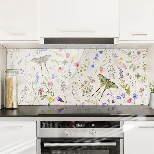 Dekoracja do kuchni Butterflies With Flowers On Cream Colour