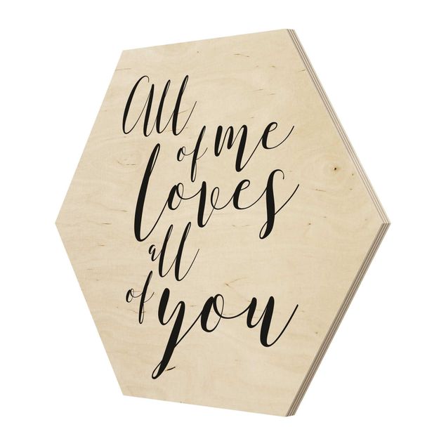 Obraz heksagonalny z drewna - Cała ja kocha całą ciebie
