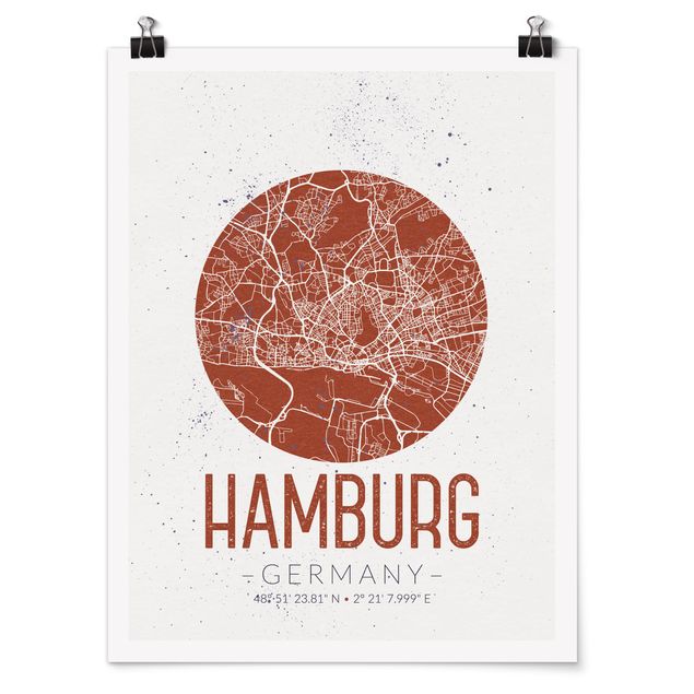 Obrazy z napisami Mapa miasta Hamburg - Retro