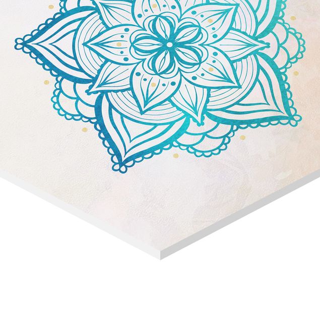 Obraz niebieski Mandala Hamsa Hand Lotus Set złoty niebieski