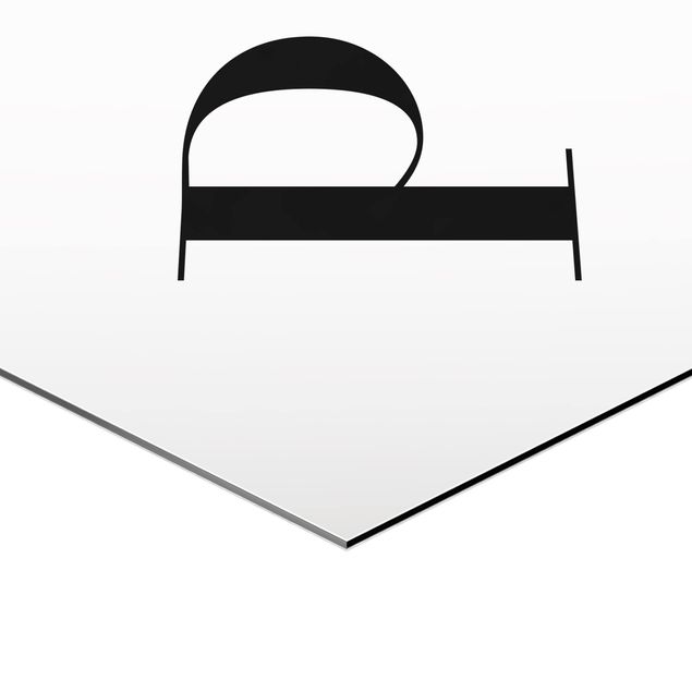 Obraz heksagonalny z Alu-Dibond - Biała litera Szeryf P