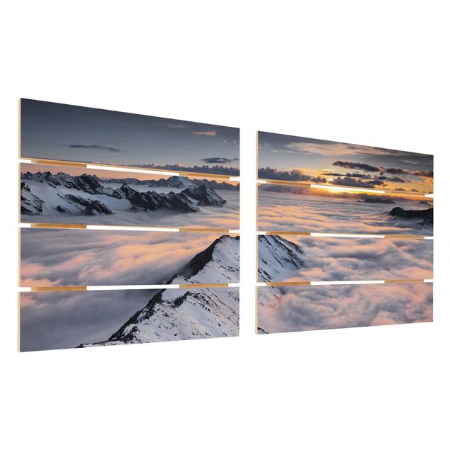 Obraz z drewna 2-częściowy - Widok na chmury i góry