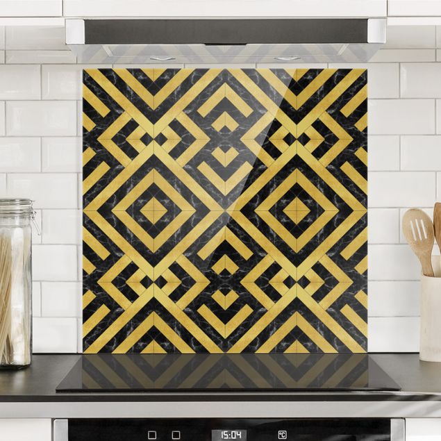 Dekoracja do kuchni Płytka geometryczna Mix Art Deco Złoto Black Marble