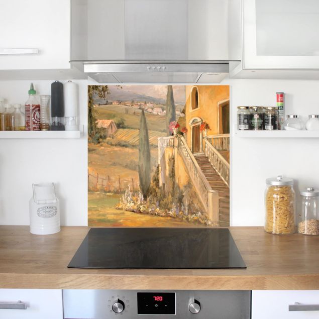 Panel szklany do kuchni Krajobraz włoski - schody do domu
