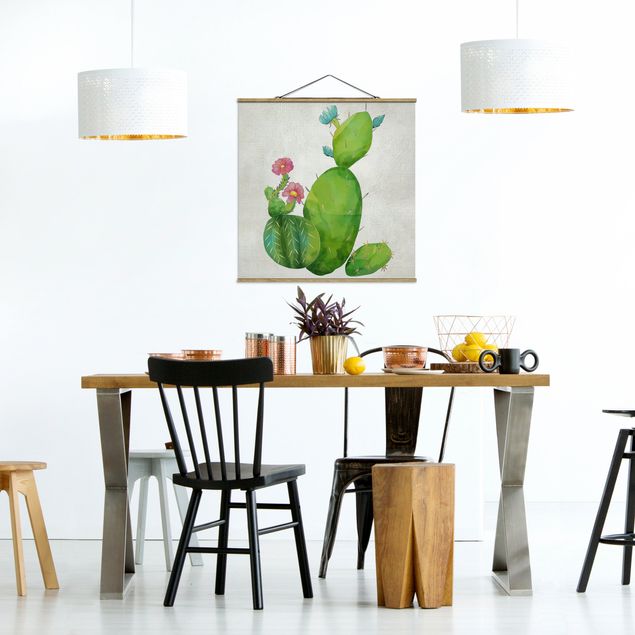 Obrazy nowoczesny Rodzina kaktusów różowo-turkusowy