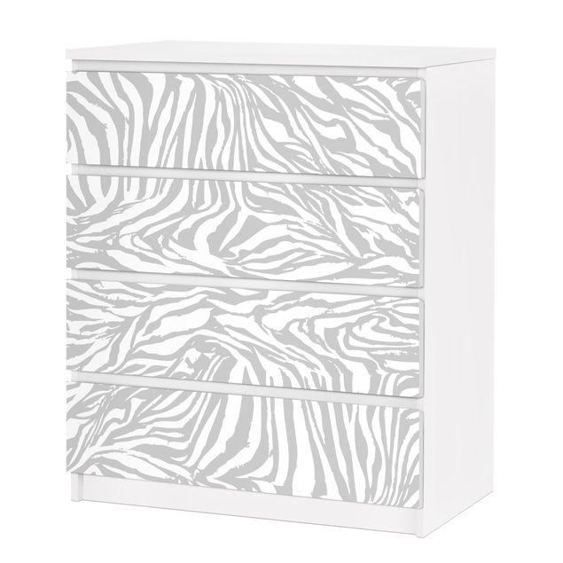Okleina meblowa IKEA - Malm komoda, 4 szuflady - Wzór w paski w kolorze jasnoszarym