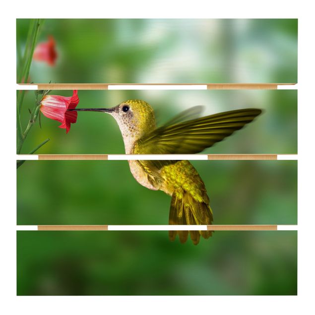 Obraz z drewna - Koliber i kwiat