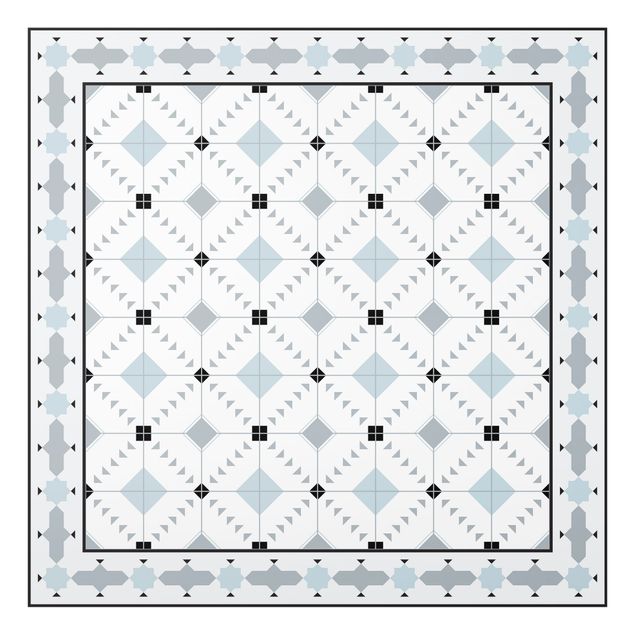 Panel szklany do kuchni - Geometryczne płytki Ikat niebieski z obwódką