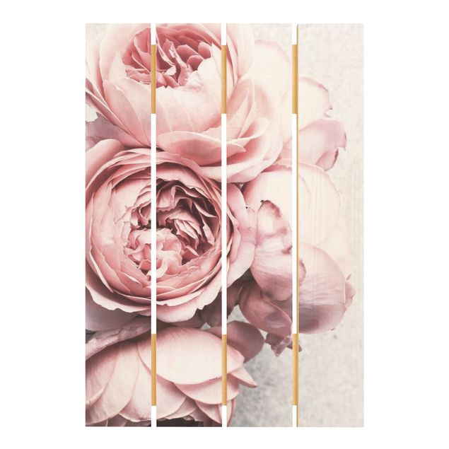 Obraz z drewna - Kwiaty różowej piwonii Shabby Pastel