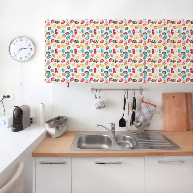 Dekoracja do kuchni Kolorowy, ręcznie rysowany wzór na letnie owoce w kuchni