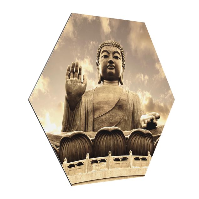 Obraz heksagonalny z Alu-Dibond - Wielki Budda Sepia