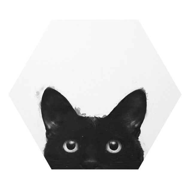 Obrazy ze zwierzętami Ilustracja czarnego kota na białym obrazie