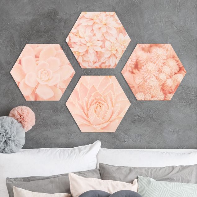 Obraz heksagonalny z Forex 4-częściowy - Magia różowego kwiatu