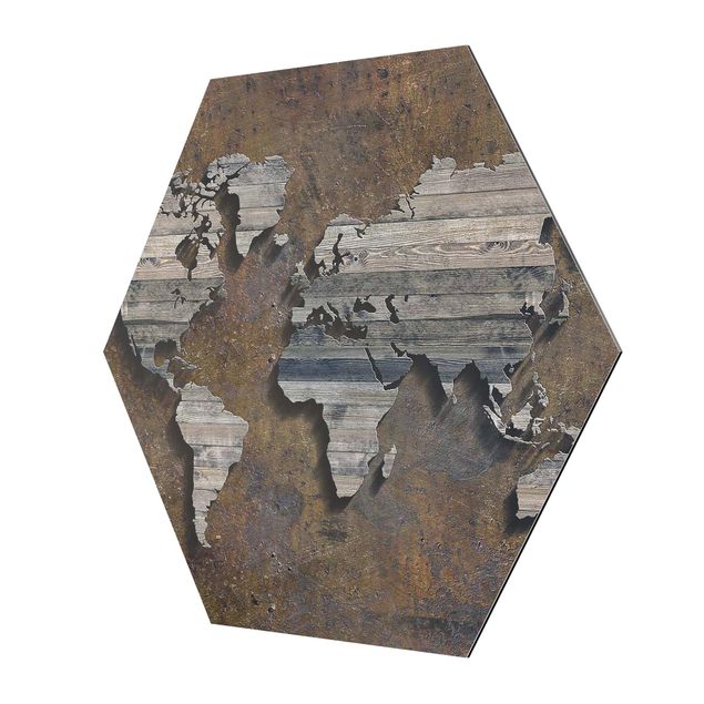 Sbraz mapa swiata Mapa świata z rdzą drewna