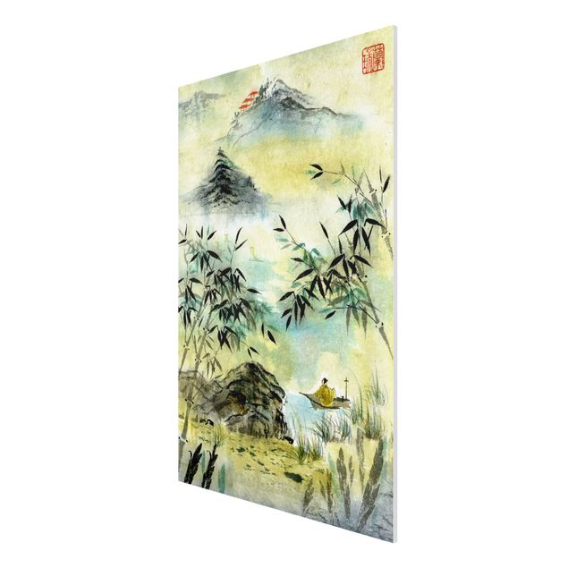 Nowoczesne obrazy do salonu Japoński rysunek akwarelą Las bambusowy