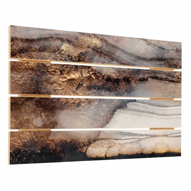 Obraz z drewna - Złoty marmur malowany