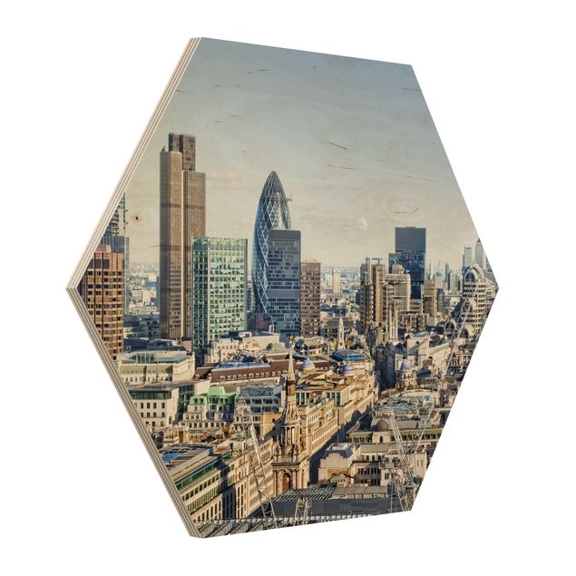 Obraz heksagonalny z drewna - Miasto Londyn