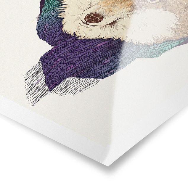 Plakaty ze zwierzętami Ilustracja Fox Moon Purpurowy turkusowy